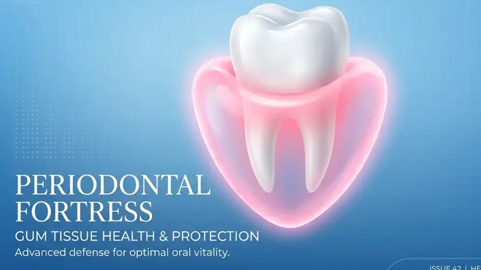 A medical illustration showing a side-by-side anatomical diagram of a healthy tooth with full gum tissue versus a tooth experiencing gum recession and bone loss, with clear text labels pointing out the crown, enamel, exposed root, and gum tissue.