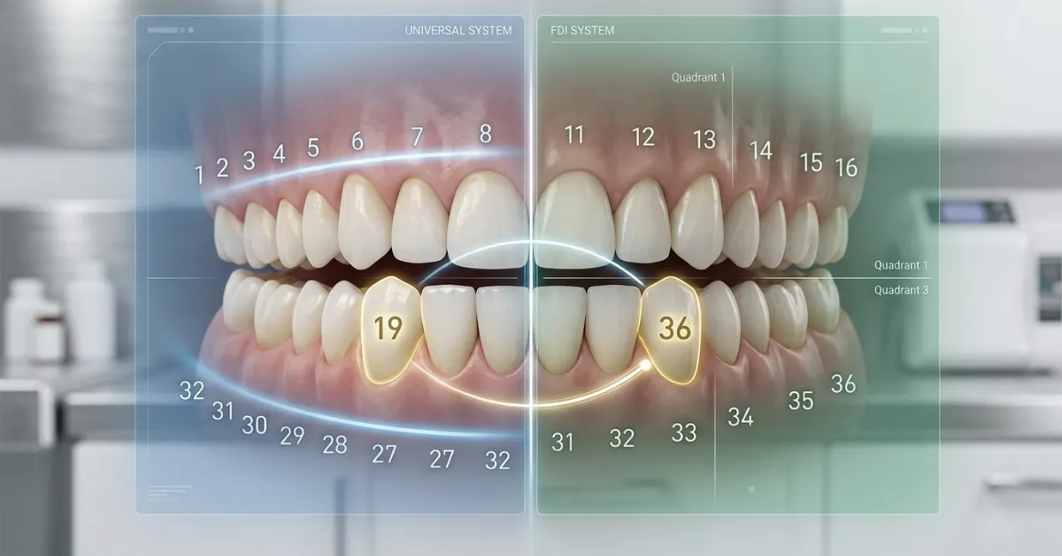 Universal tooth numbering system vs FDI comparison