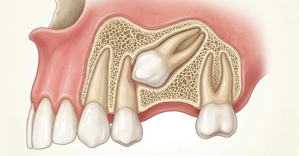 picture showing a impacted eye tooth in a tooth gum