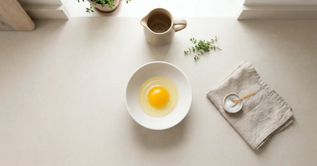 A cracked egg displaying the yolk which contains essential vitamin D for oral health.
